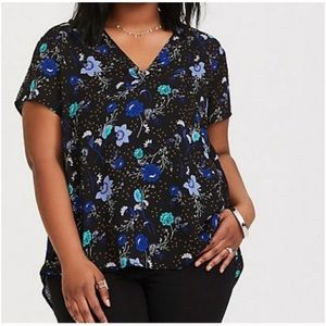 Torrid Harper Georgette Short Sleeve Blouse Blue Floral Tunic Boho Size 2X